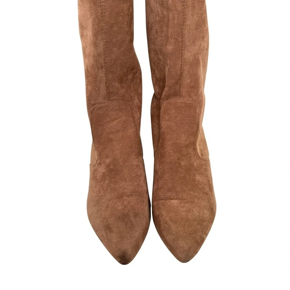 Tan Vegan Suede Over The Knee Boots EU 42‎ US 11 Block Heel Thigh High Boho Chic